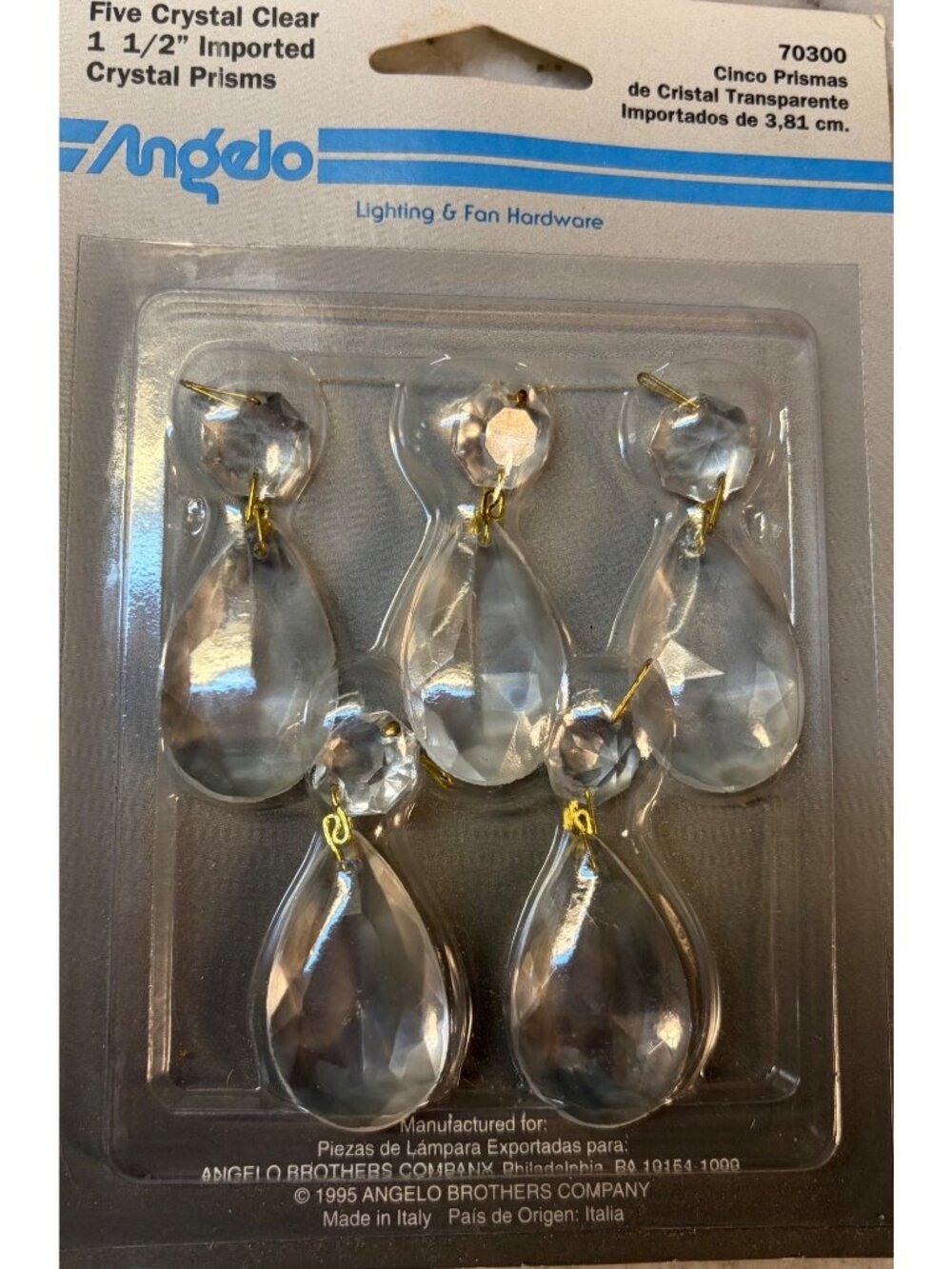 Set of 5 Vtg. ANGELO 1995 Italy Chrystal Clear 1 1/2" Prisms Chandelier #70300